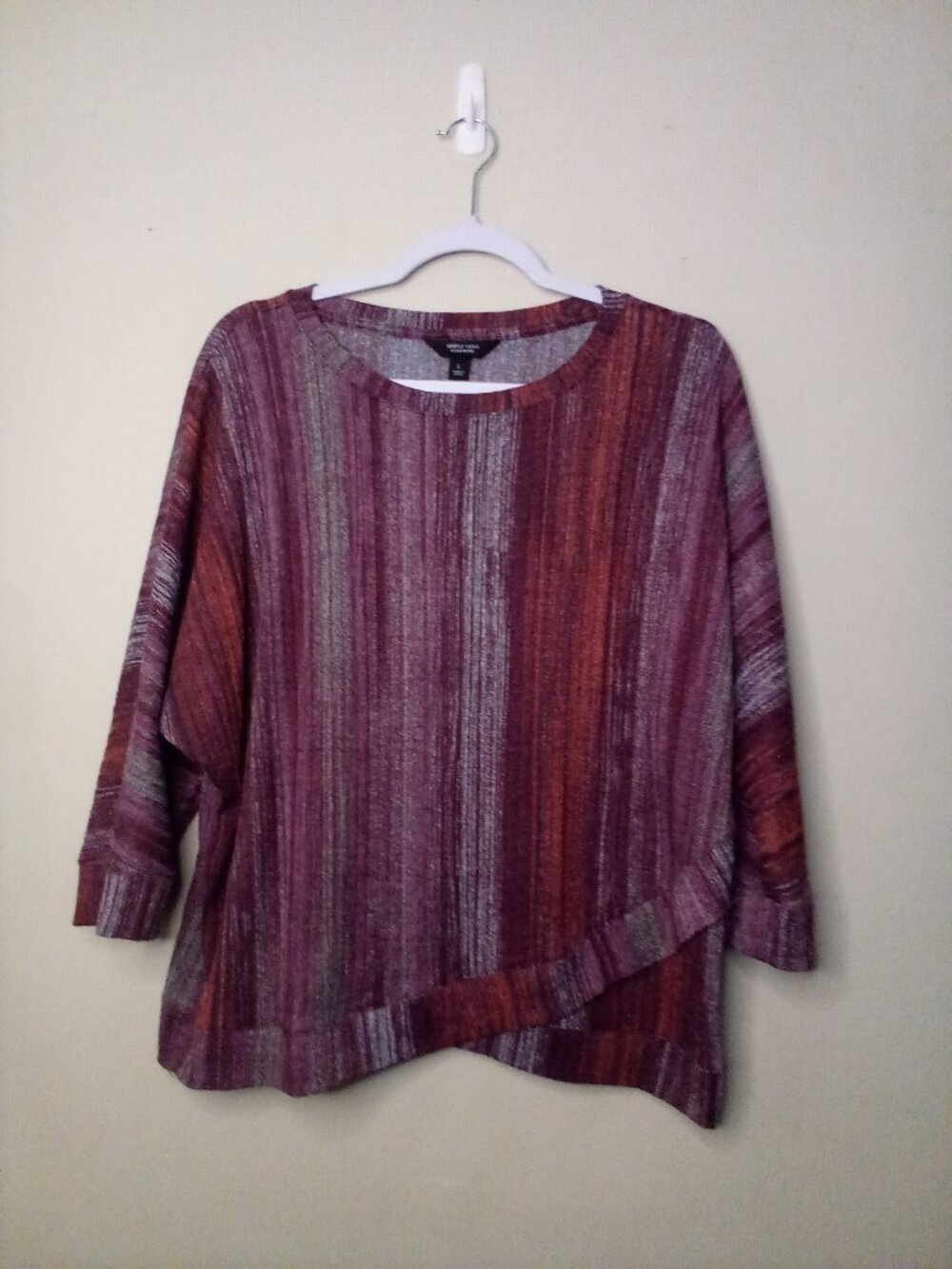 Simply Vera Vera Wang Blouse Women L 3/4 Sleeve Textured Stripe Purple Orange